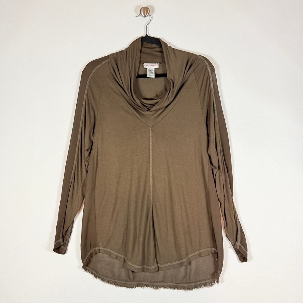 Wearables Womens‎ Small Top Cowl Neck Brown Frayed Boho Earthy Forest Fairy Boho